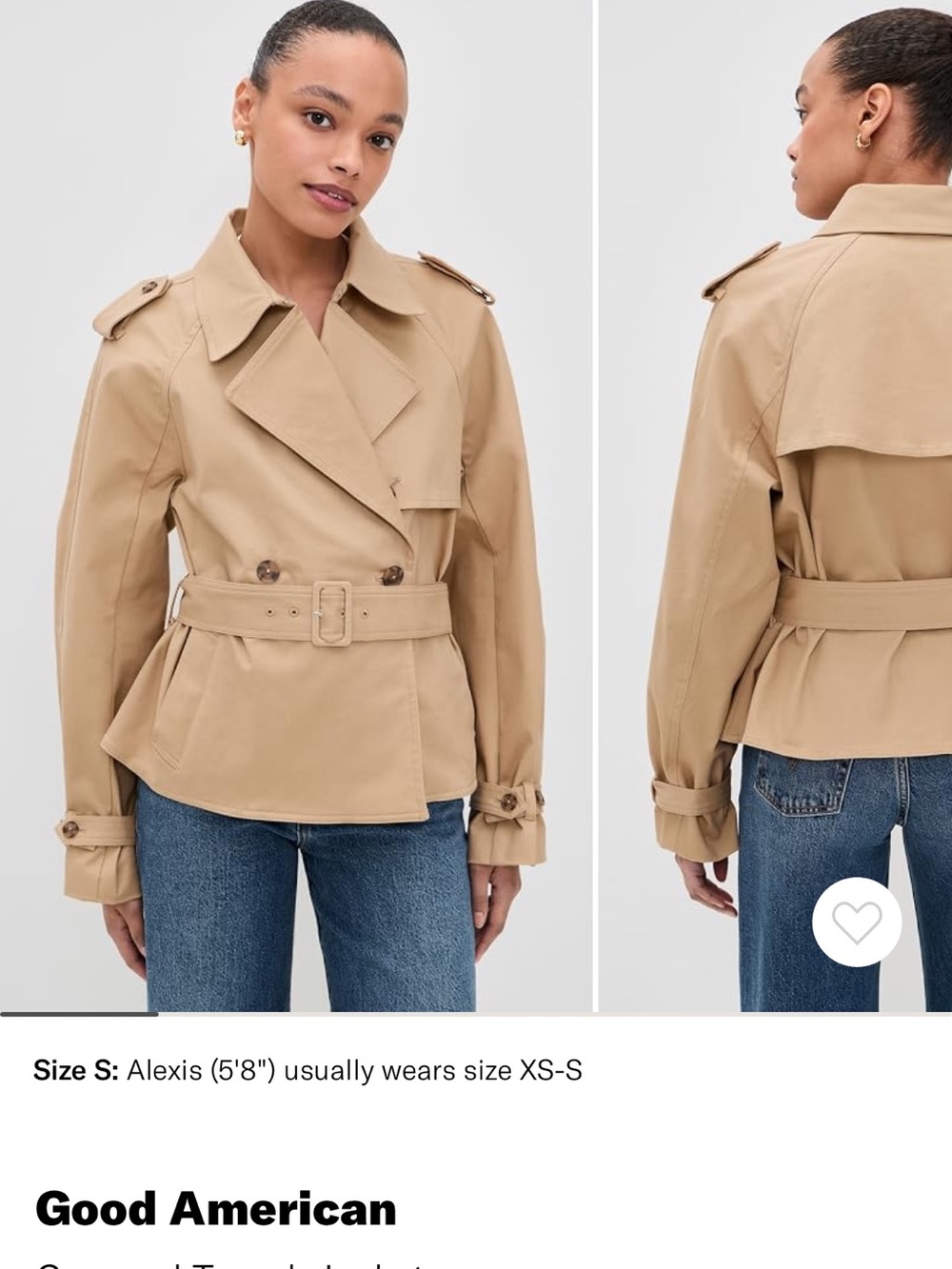 Good American Tan Short Trench Coat with Belt